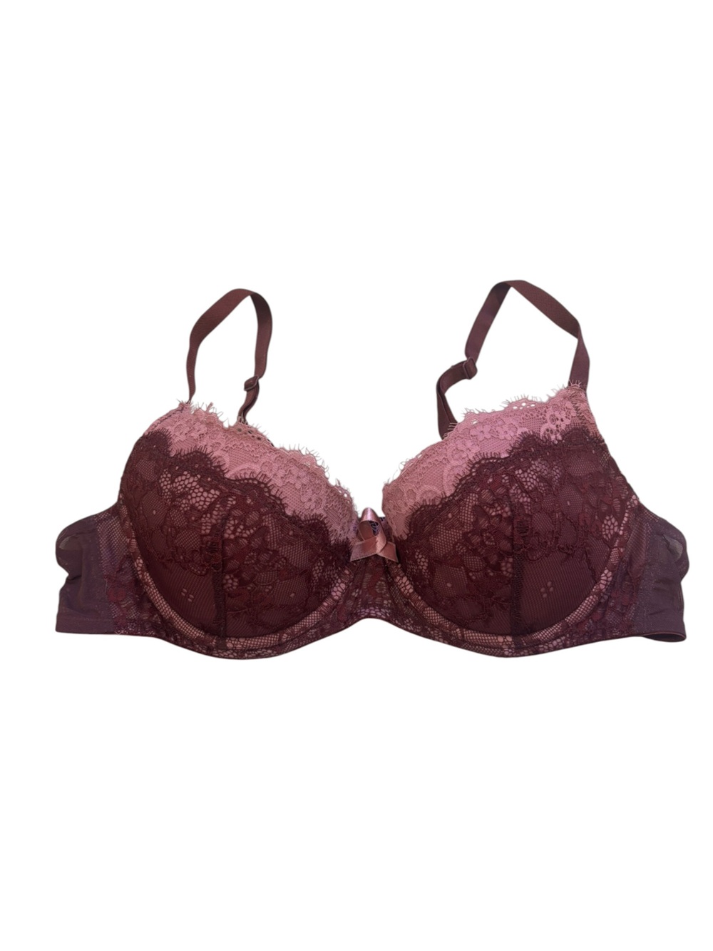 Adore Me Pink Rose Underwire Lined Balconetta 38B Two-Tone Lace Bra